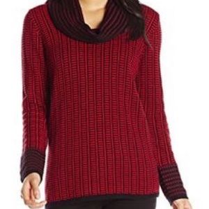 Calvin Klein Boho Red Black Cowl Neck Mixed Stitched Sweater Long Sleeve Fall S